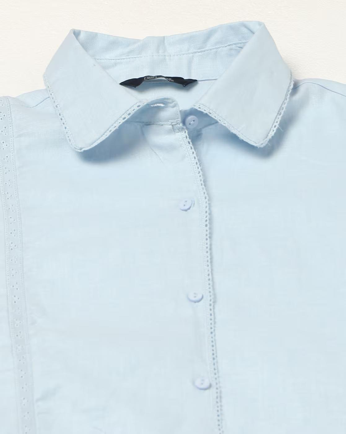 Longline Shirt with Lace Detail, BLUE, S