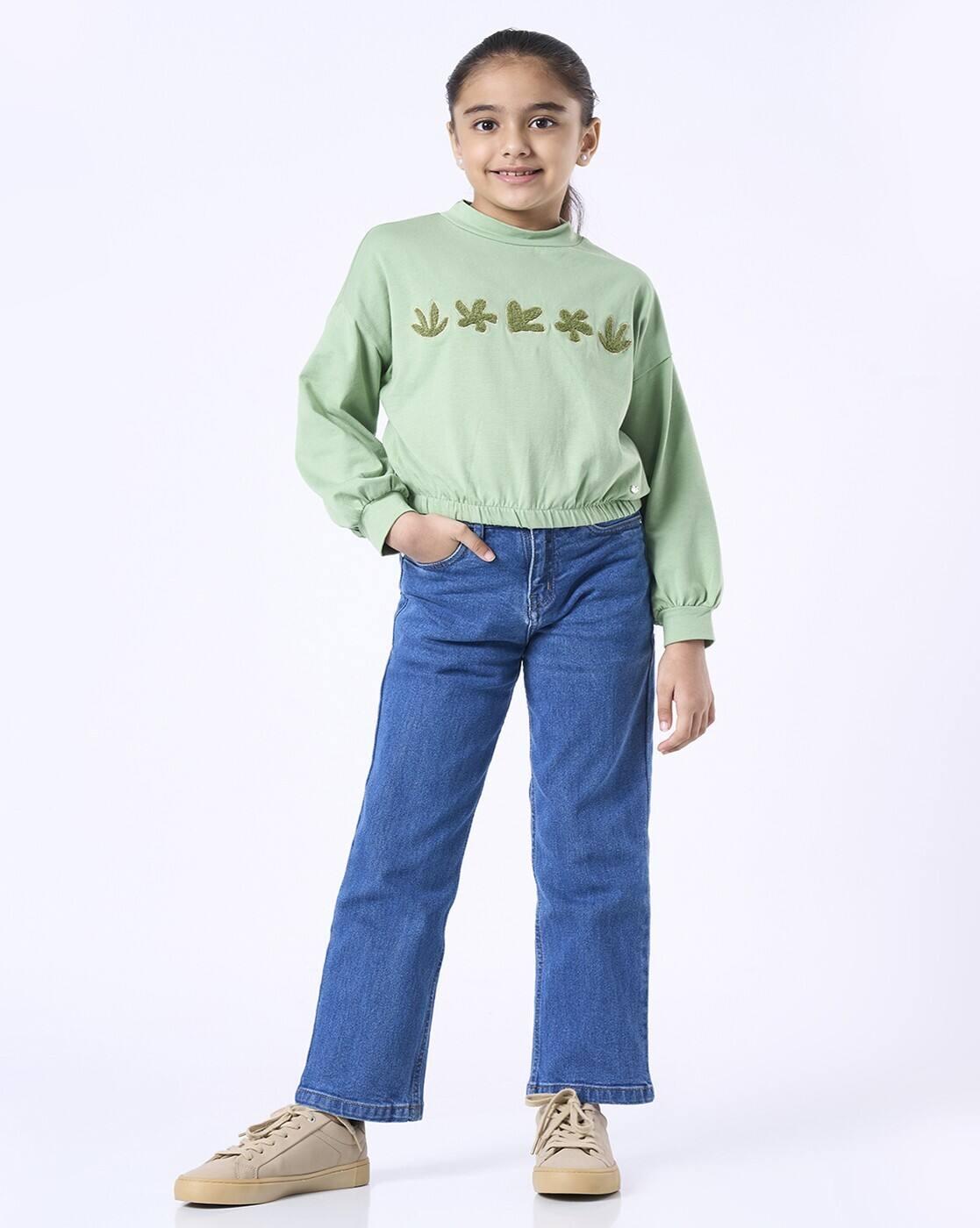 Girls Embroidered Relaxed Fit High-Neck T-Shirt