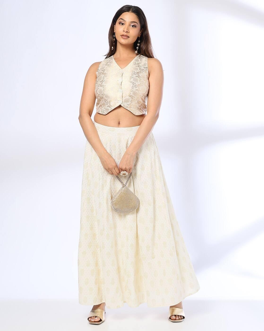 Women Floral Woven Crop Top & Palazzos Set