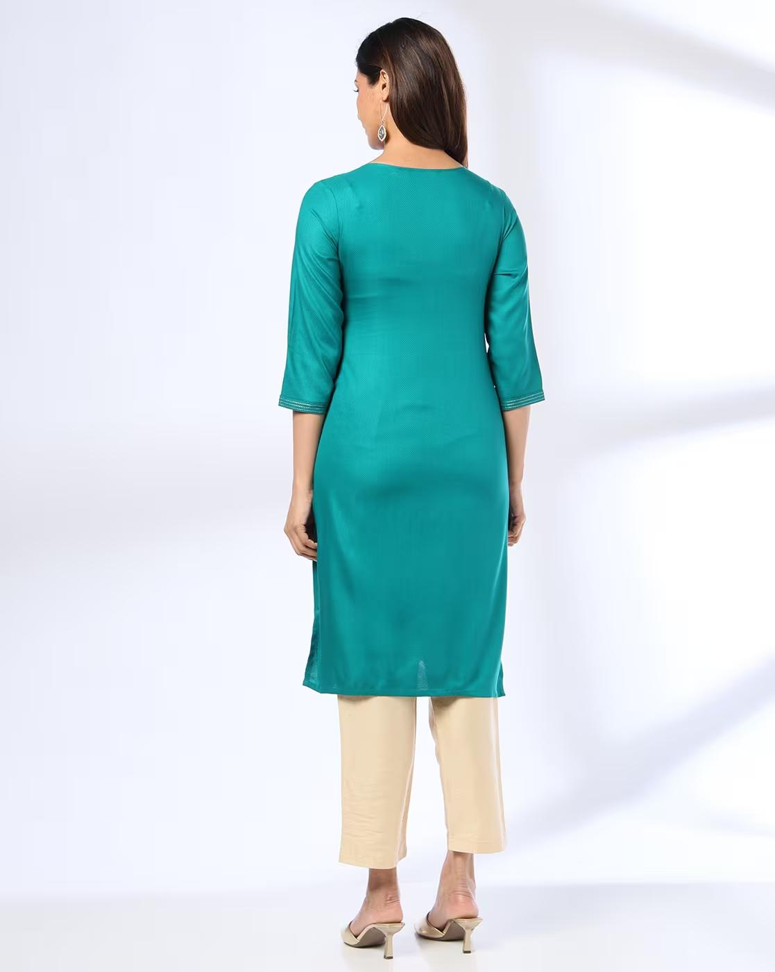 Women Embroidered Straight Kurta