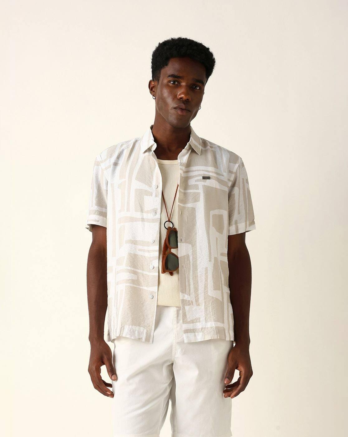 Men Self-design Relaxed Fit Shirt