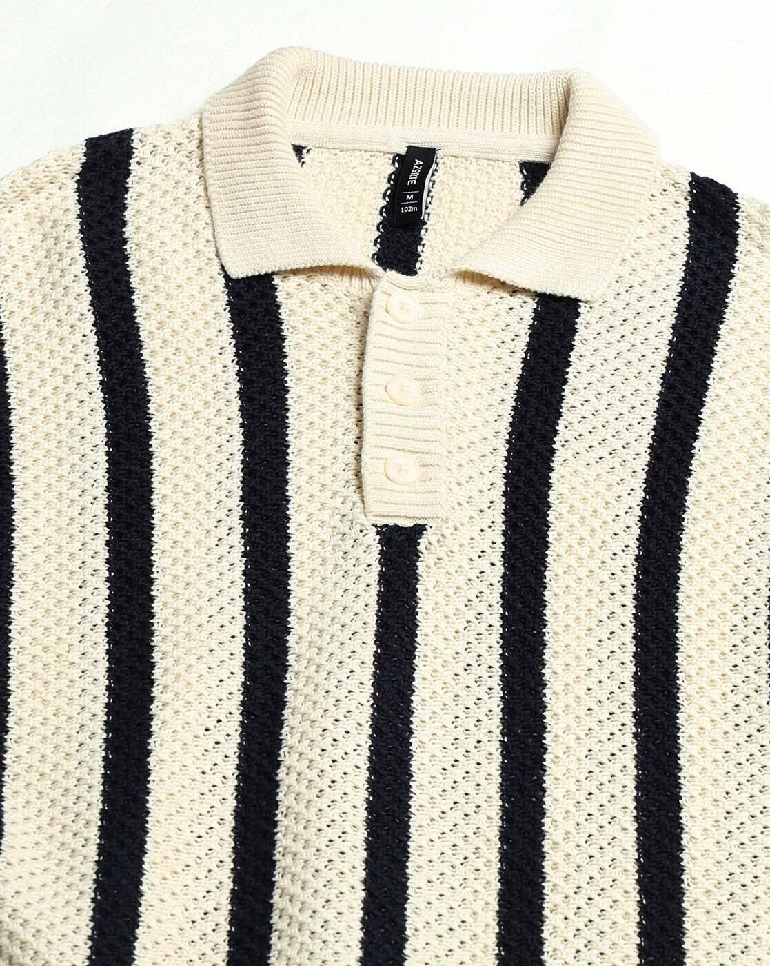 Men Striped Oversized Fit Polo T-Shirt