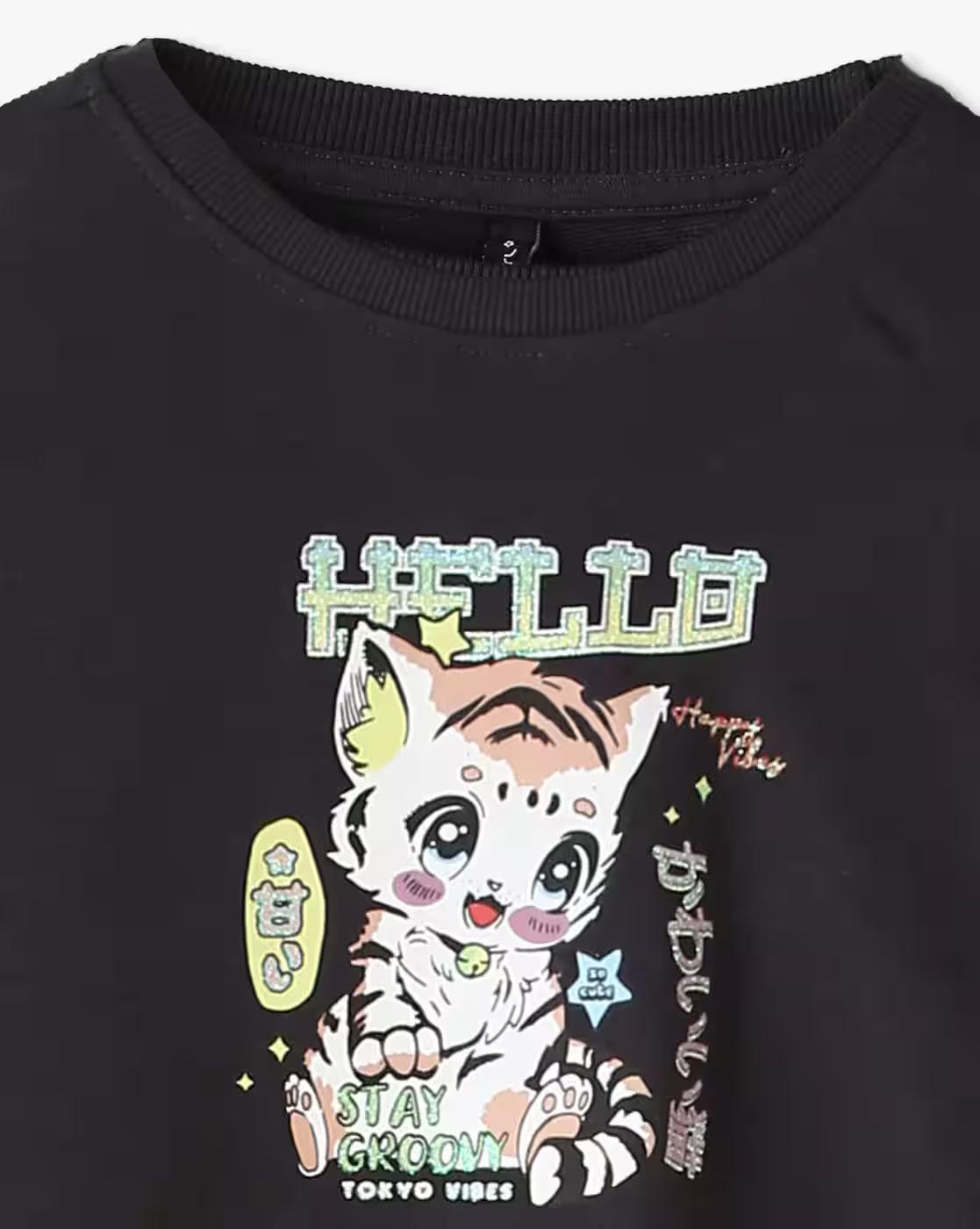 Girls Graphic Print Knit Crop Top