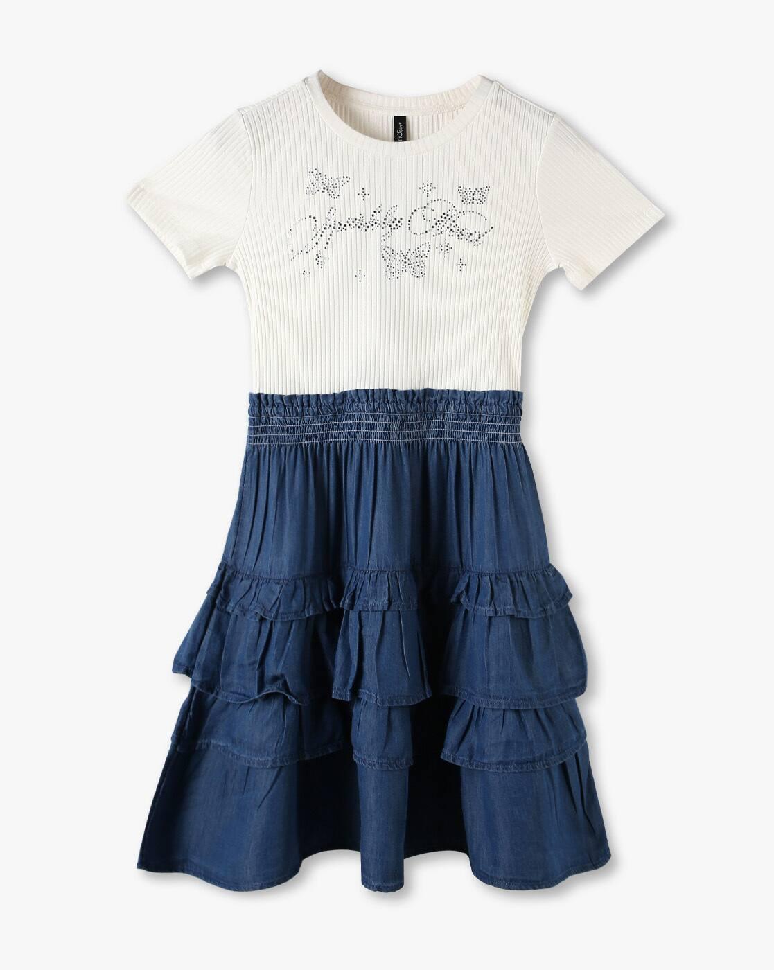 Girls Typographic Print Tiered Dress