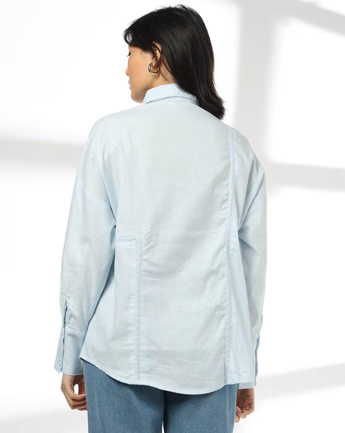 Longline Shirt with Lace Detail, BLUE, S