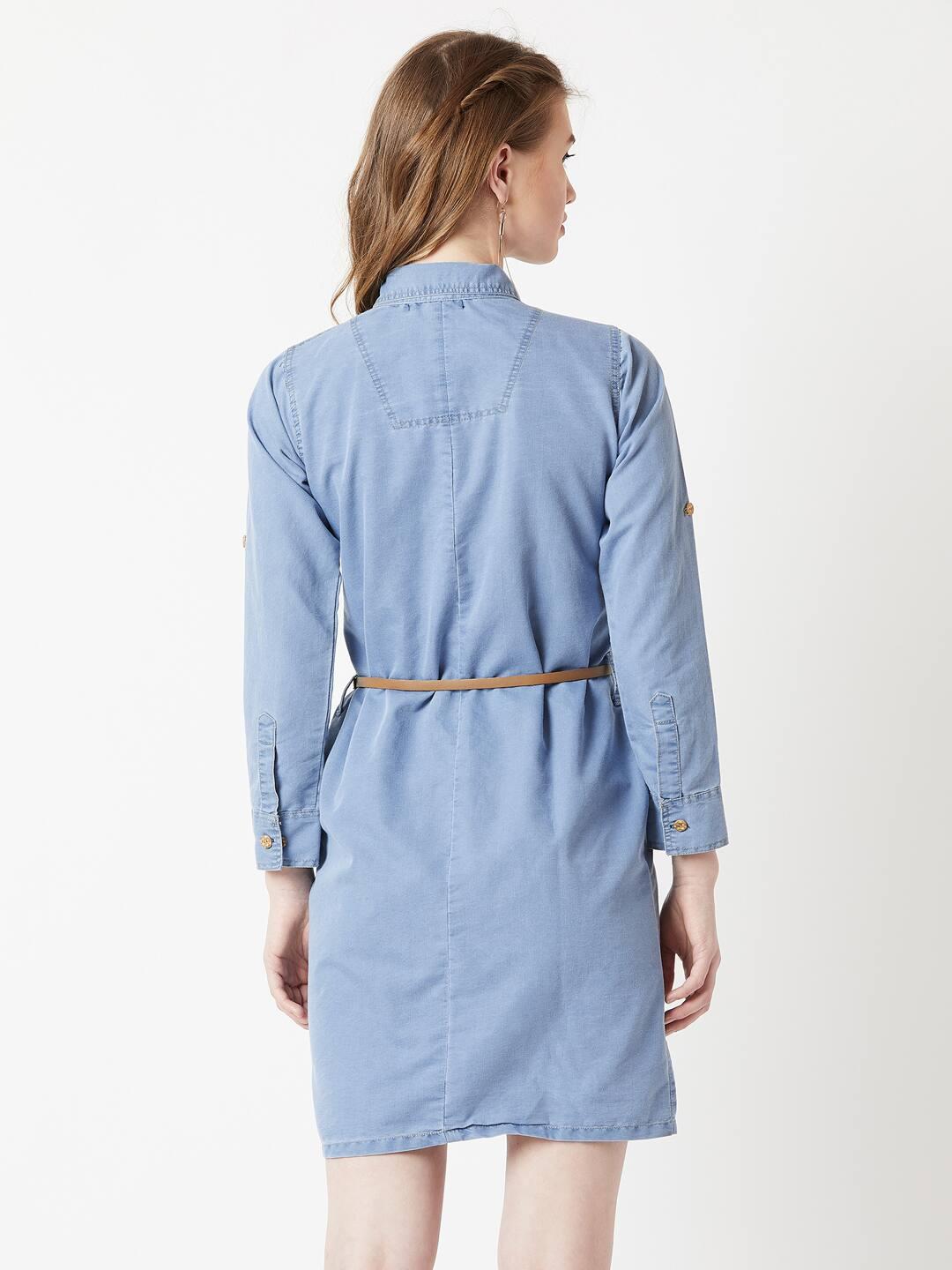 Blue solid buttoned A-line min, BLUE, XL
