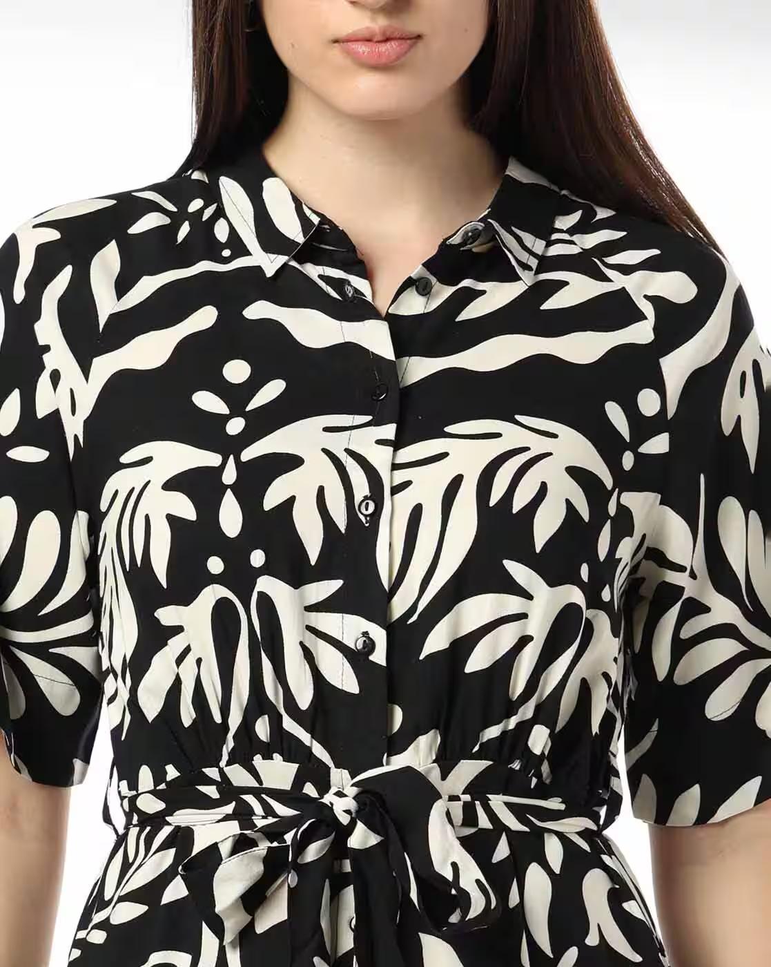 Women Floral Print Shirt Dress