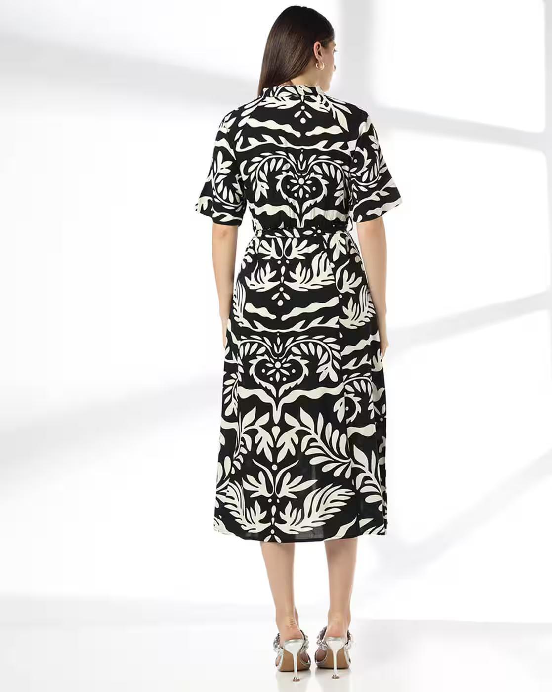 Women Floral Print Shirt Dress