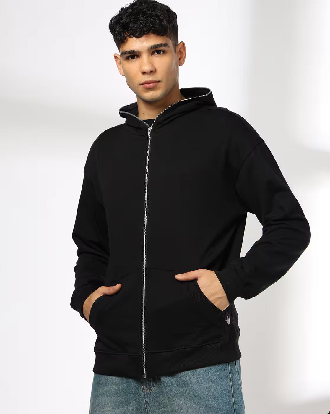 Men Regular Fit Hoodie with Split-Kangaroo Pockets