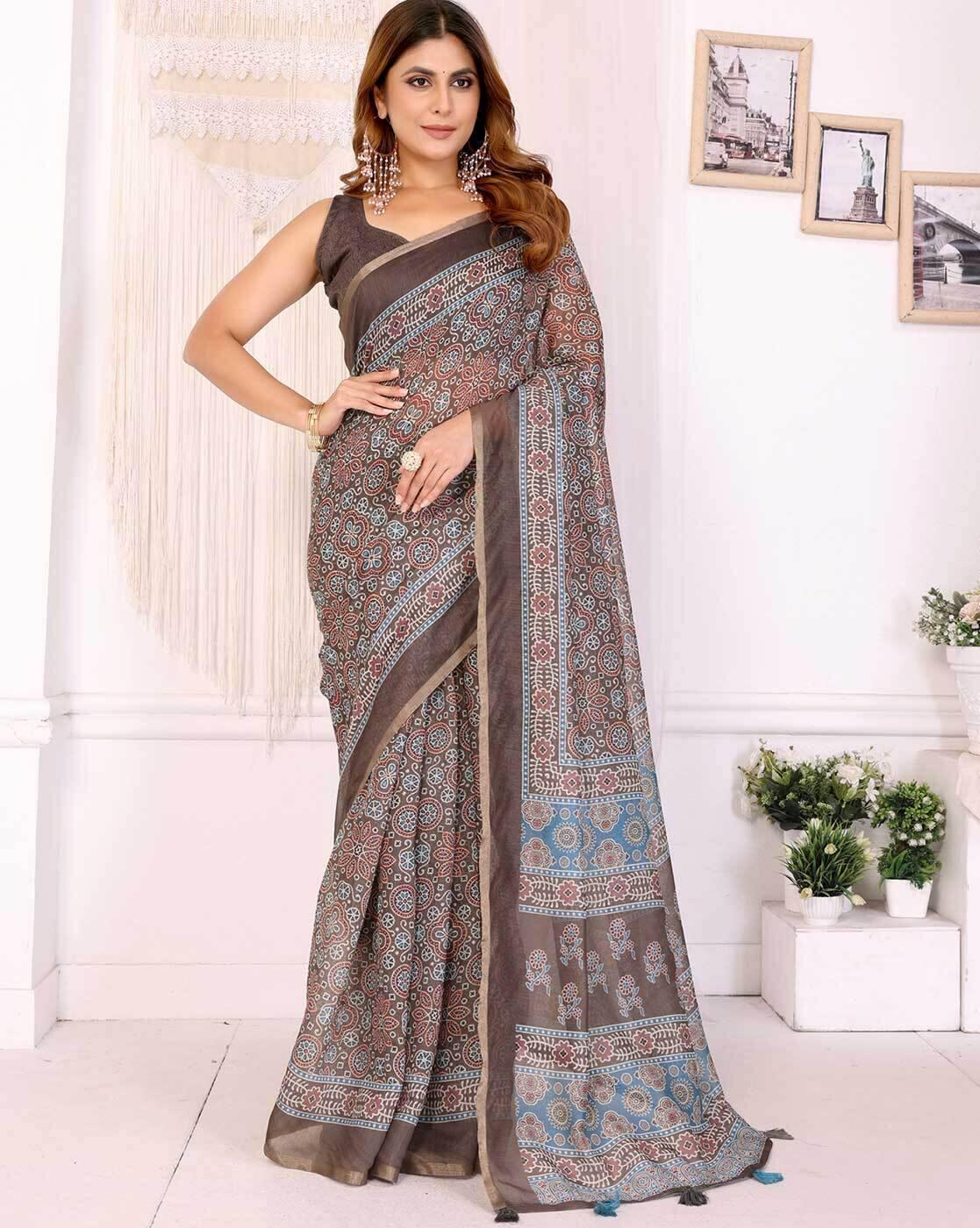 Lightweight Linen Saree with Gold Zari Border