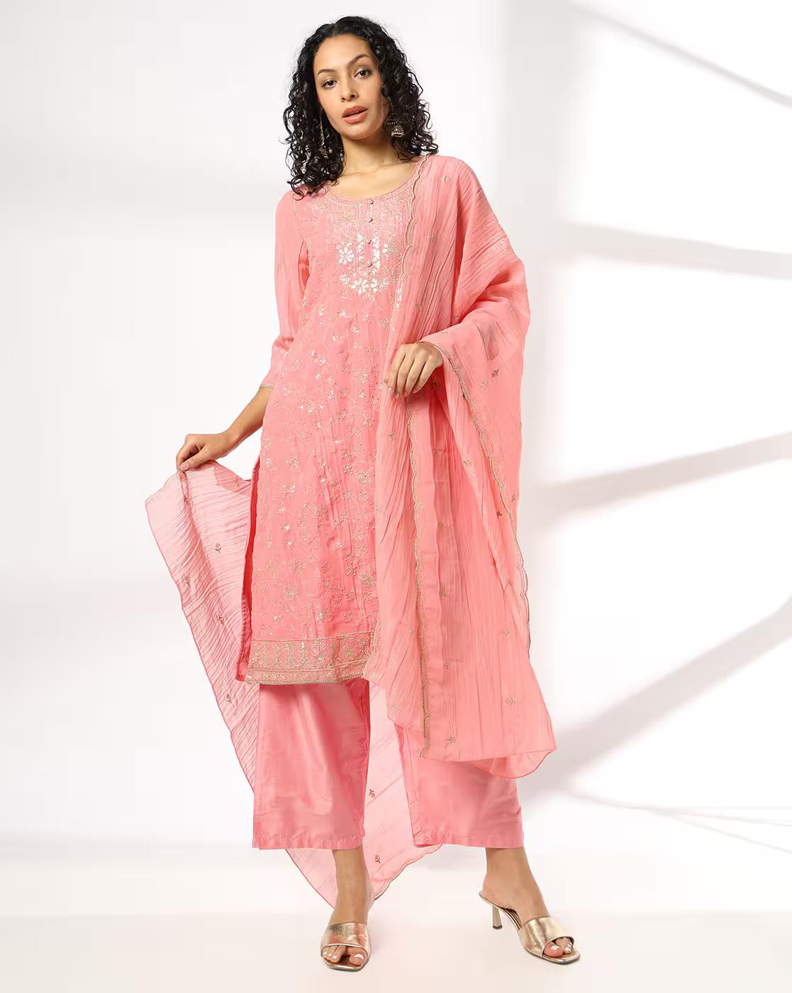 pink zari embroidery, PINK, XXL