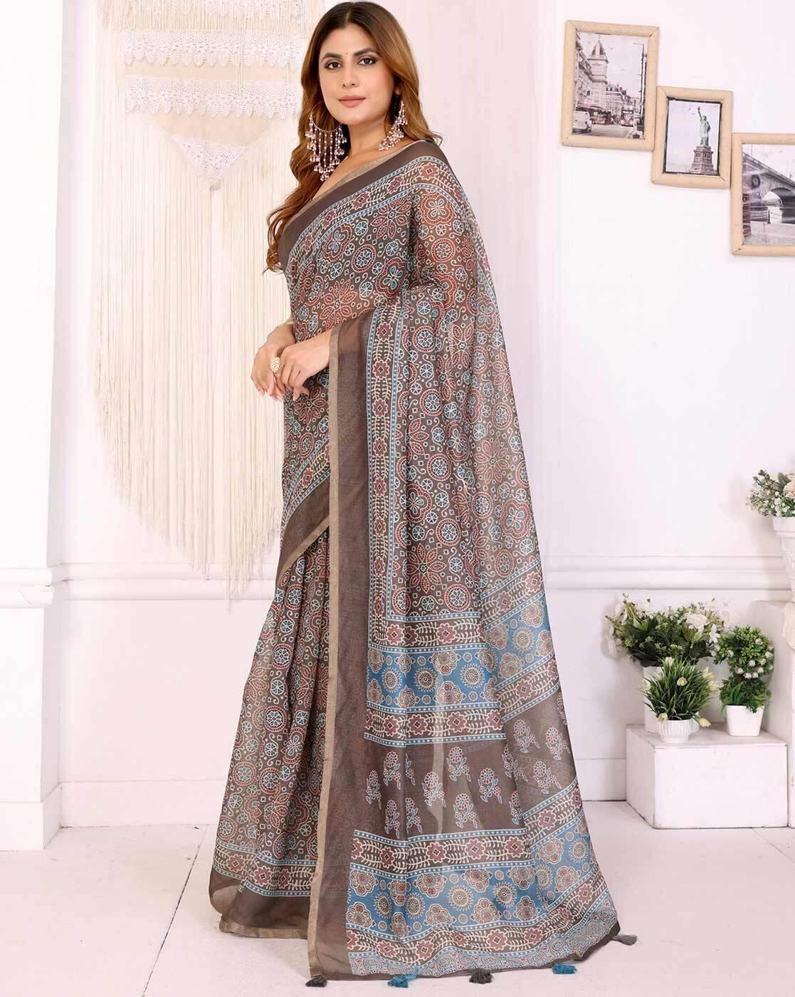 Lightweight Linen Saree with Gold Zari Border