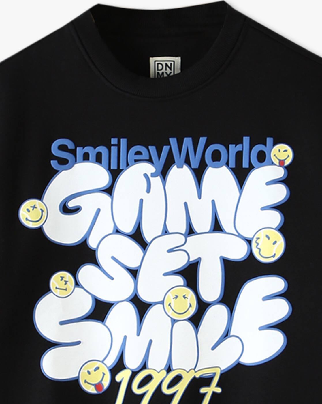 Crew Neck Sweatshirt with, BLACK, 11-12Y