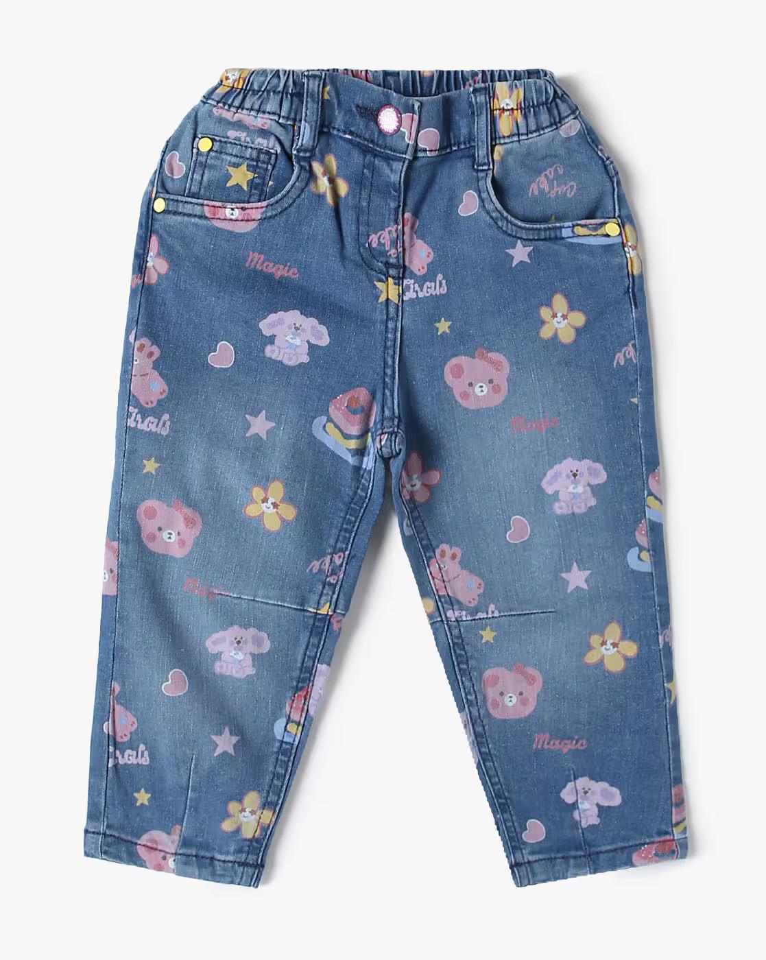 Girls Circus Print Baggy Jeans