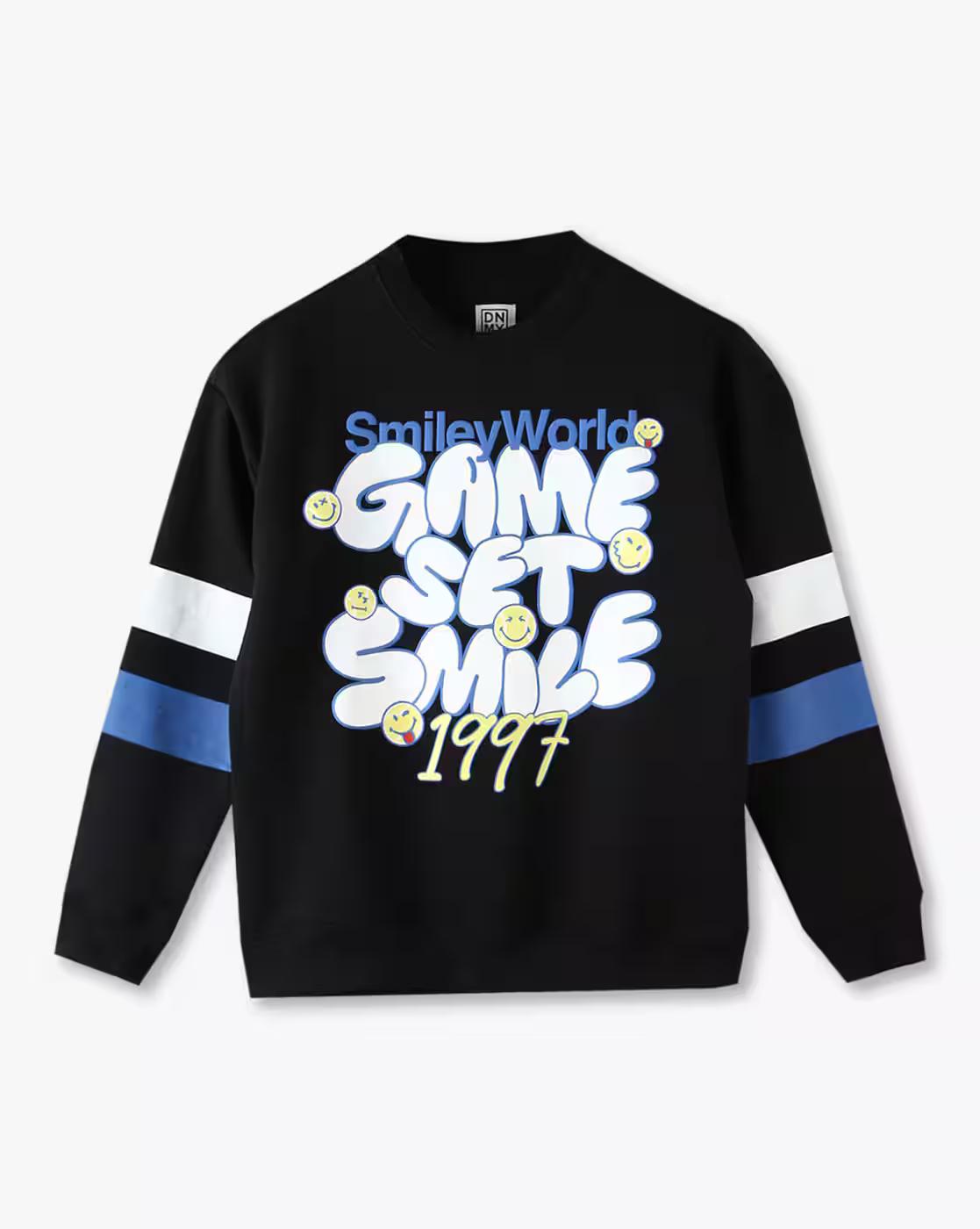 Crew Neck Sweatshirt with, BLACK, 11-12Y