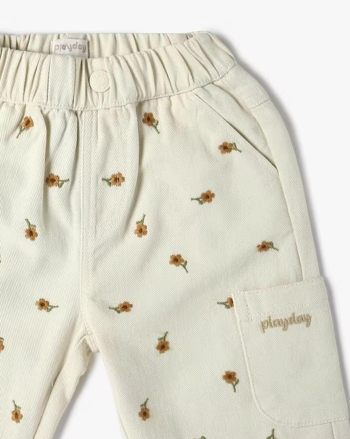 PANT WITH EMBROIDERY POCKE, BEIGE, 6-12M