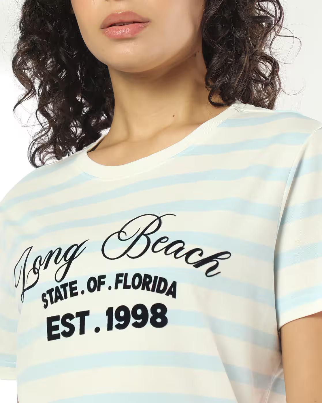Women Striped Regular Fit Round-Neck T-Shirt