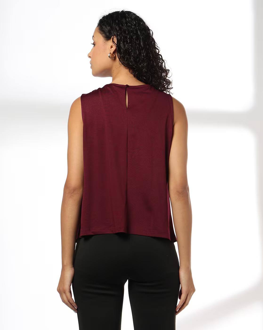 SLEEVELESS COWL NECK TOP, MAROON, S