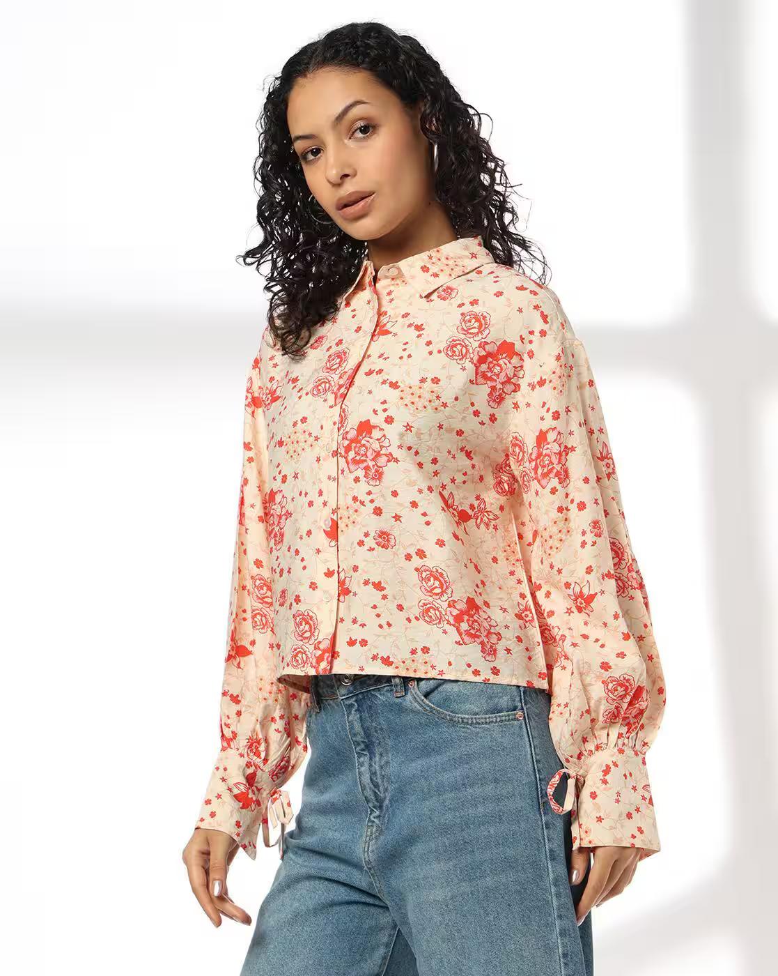 Women Floral Print Regular Fit Poet Shirt