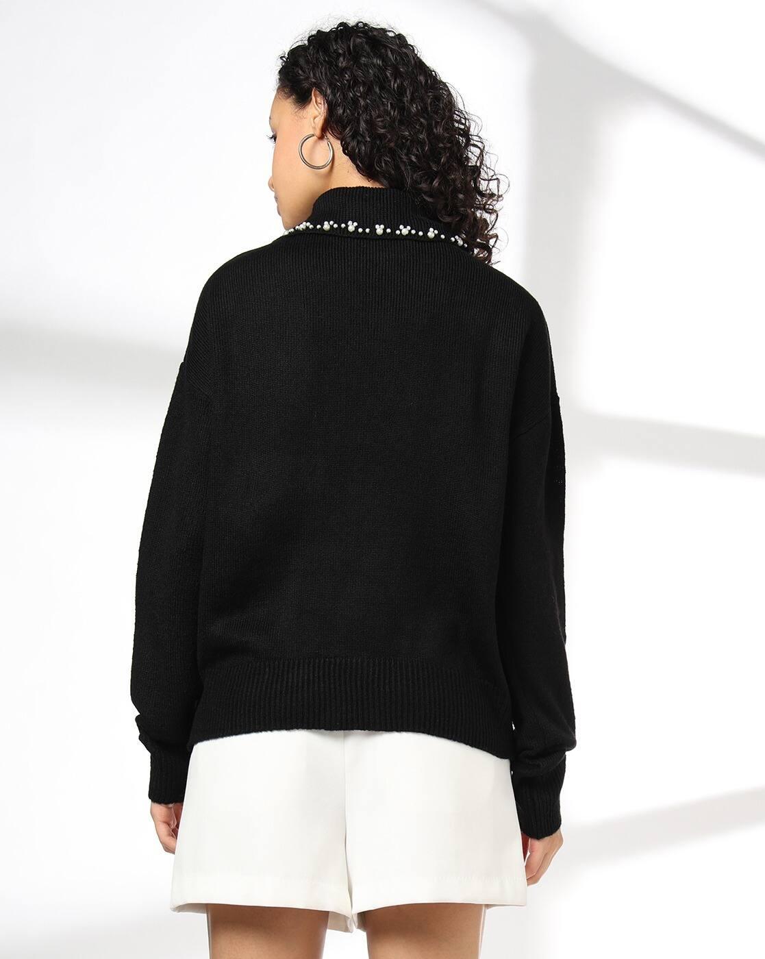 Women Embellished Collar Relaxed Fit Sweater