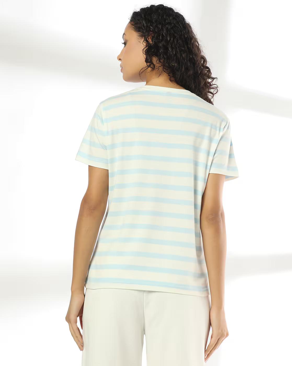 Women Striped Regular Fit Round-Neck T-Shirt