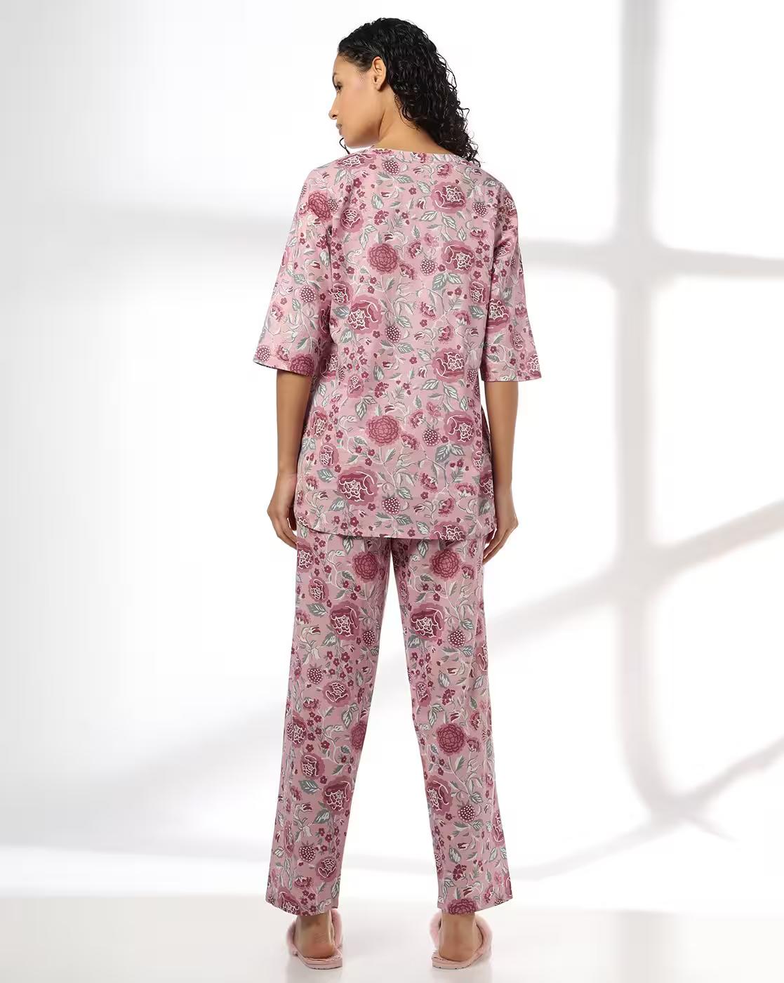 Woven Ethnic PJ Set, PINK, XL