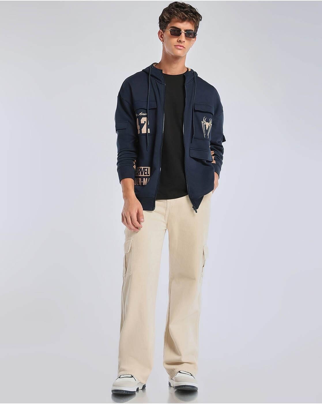 Marvel - Men's Navy Blue Spiderman Typography Oversized Zipper Hoodies