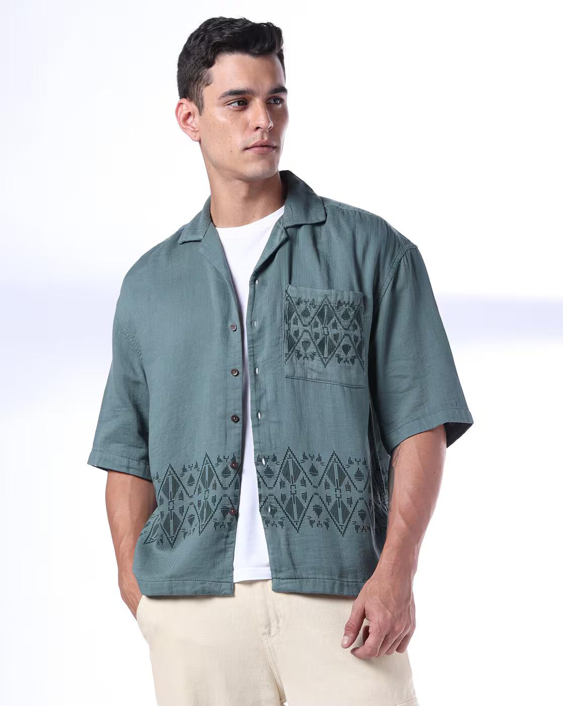Men Self-Design Boxy Fit Shirt