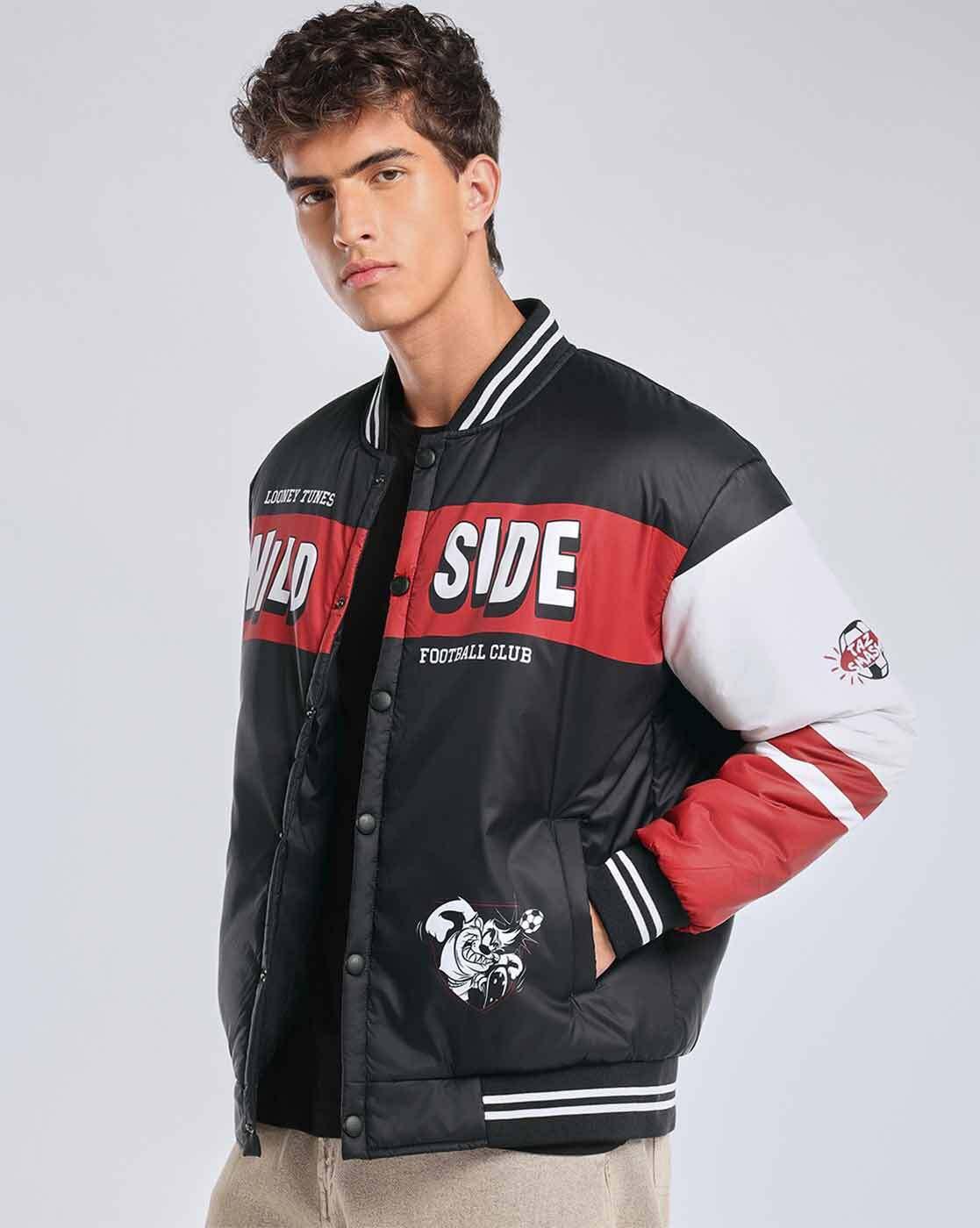 Looney Tunes - Men's Black Tasmanian Devil Graphic Printed Oversized Bomber Jacket