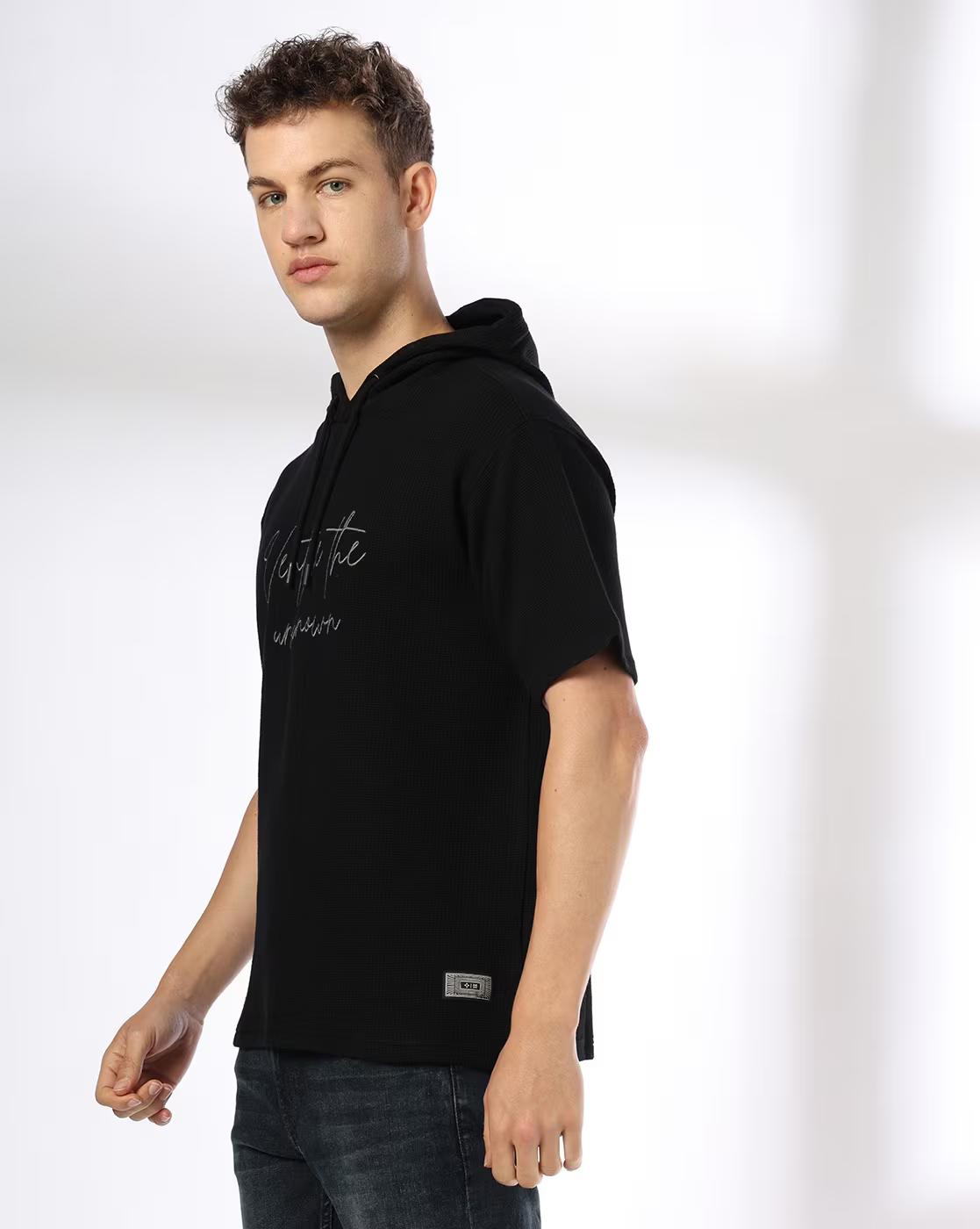 Men Graphic Print Relaxed Fit Cotton Hooded T-Shirt
