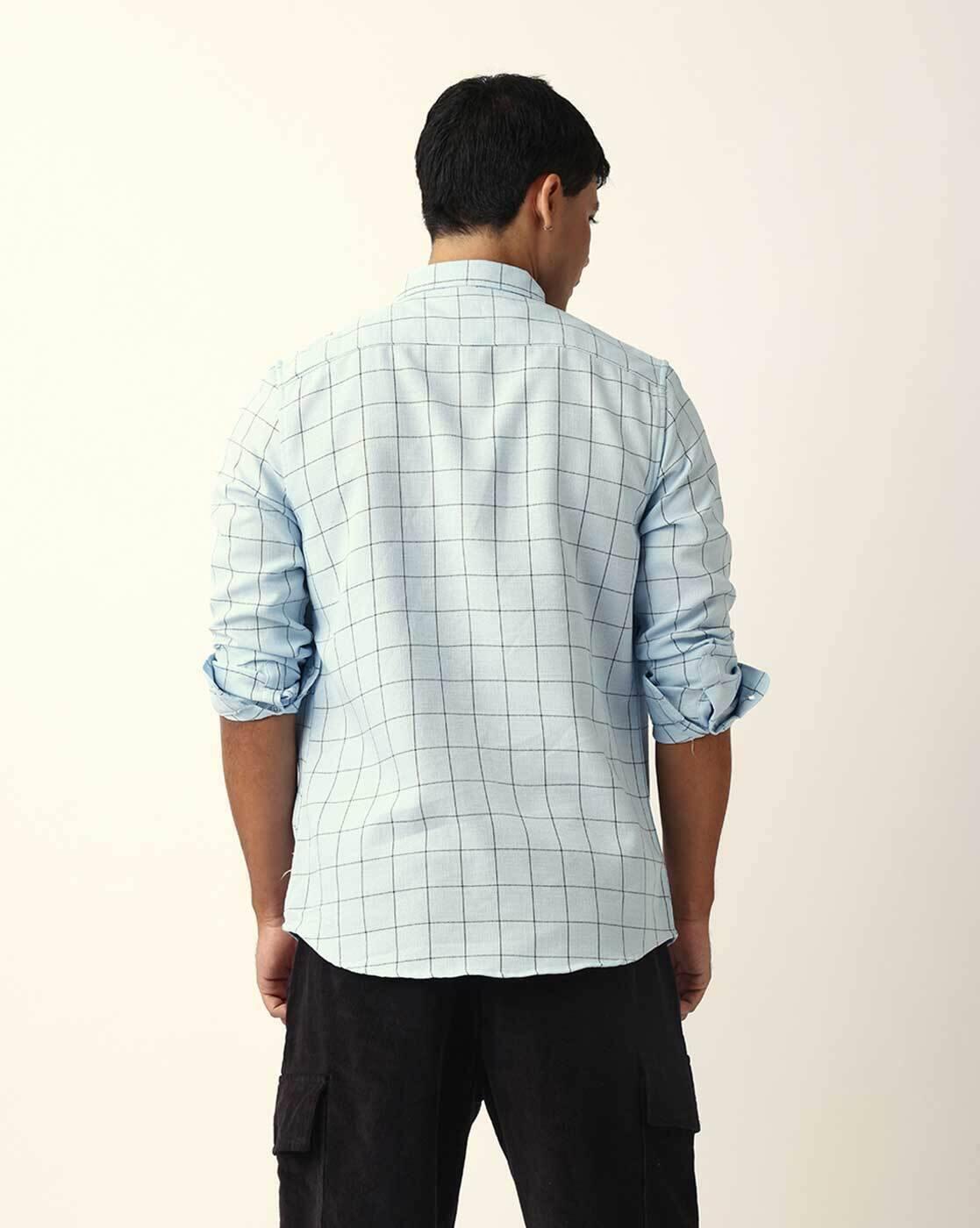 Men Checked Slim Fit Casual Shi, BLUE, M