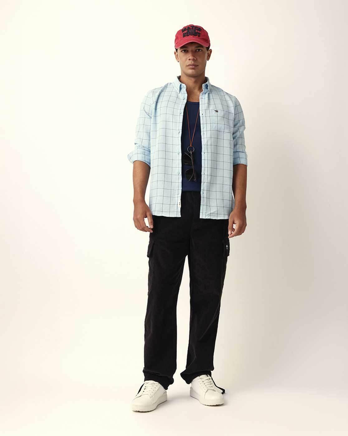 Men Checked Slim Fit Casual Shi, BLUE, M