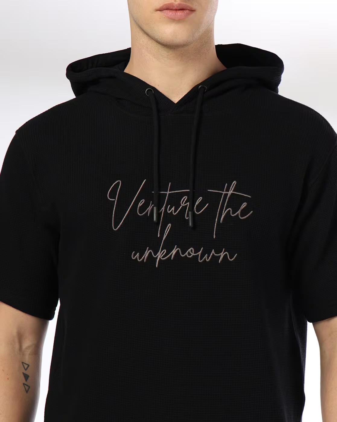 Men Graphic Print Relaxed Fit Cotton Hooded T-Shirt