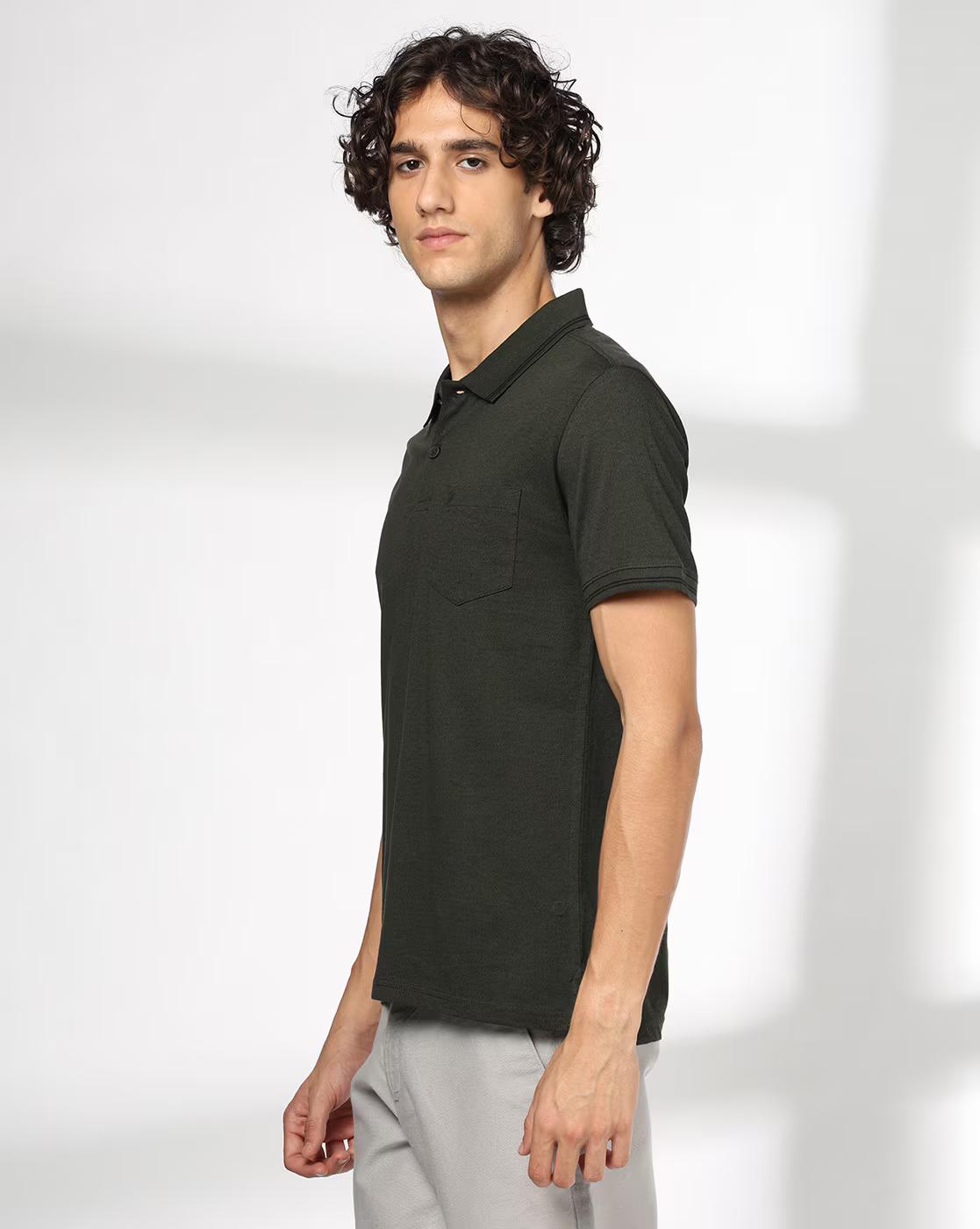 Men Slim Fit Polo T-Shirt with Patch Pocket