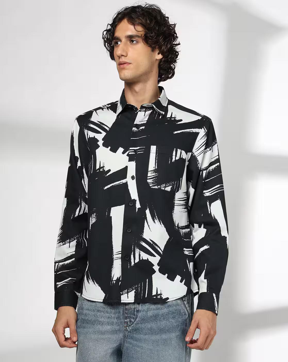 Men All-Over Print Regular Fit Shirt with Patch Pocket