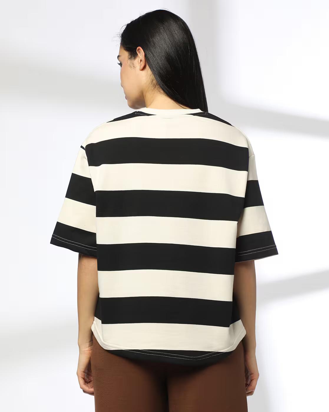 Women Striped Regular Fit Crew-Neck T-Shirt