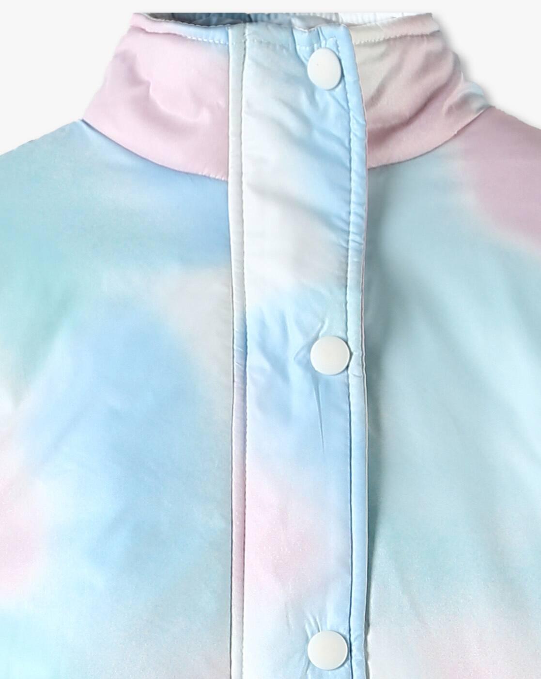 Girls Tie & Dye Regular Puffer Jacket with Detachable Hood