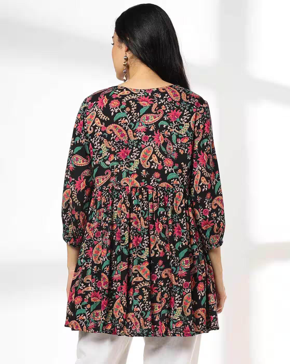 Alia cut paisley printed kurti, BLACK, L
