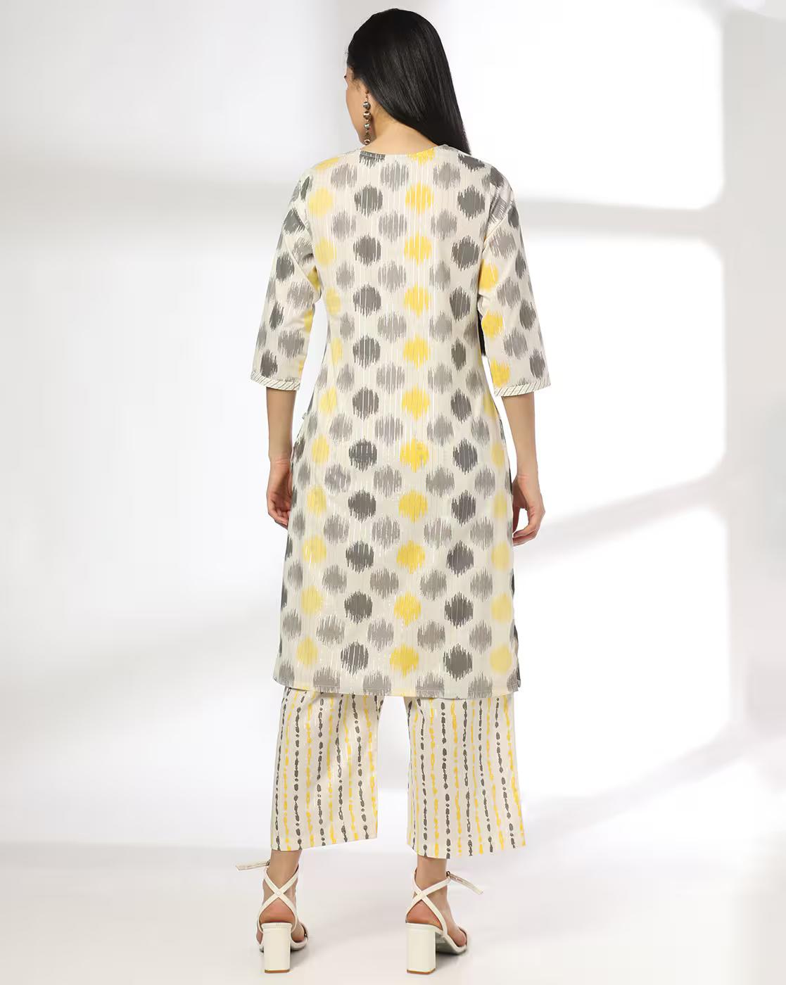 BIG ROUND IKKAT LUREX SET, OFF WHITE, M