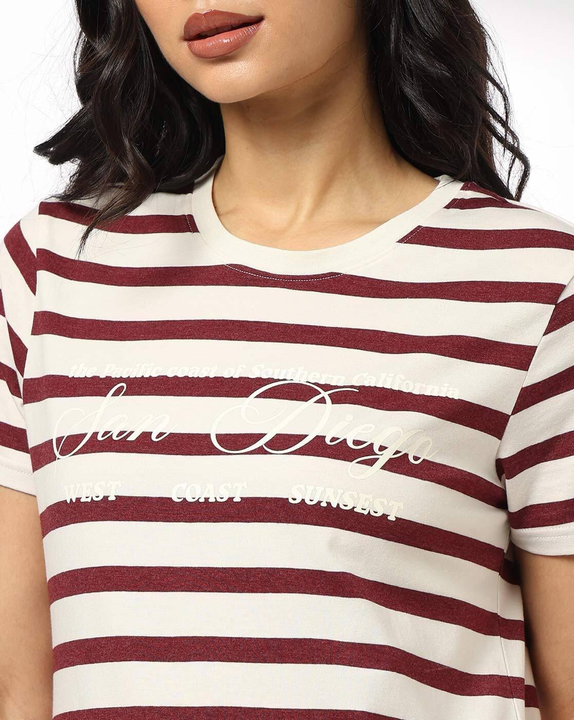 Women Striped Regular Fit Round-Neck T-Shirt