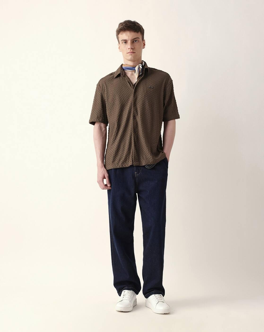 Men Oversized Fit Shirt with Spread Collar