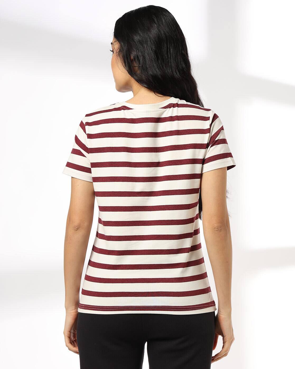 Women Striped Regular Fit Round-Neck T-Shirt