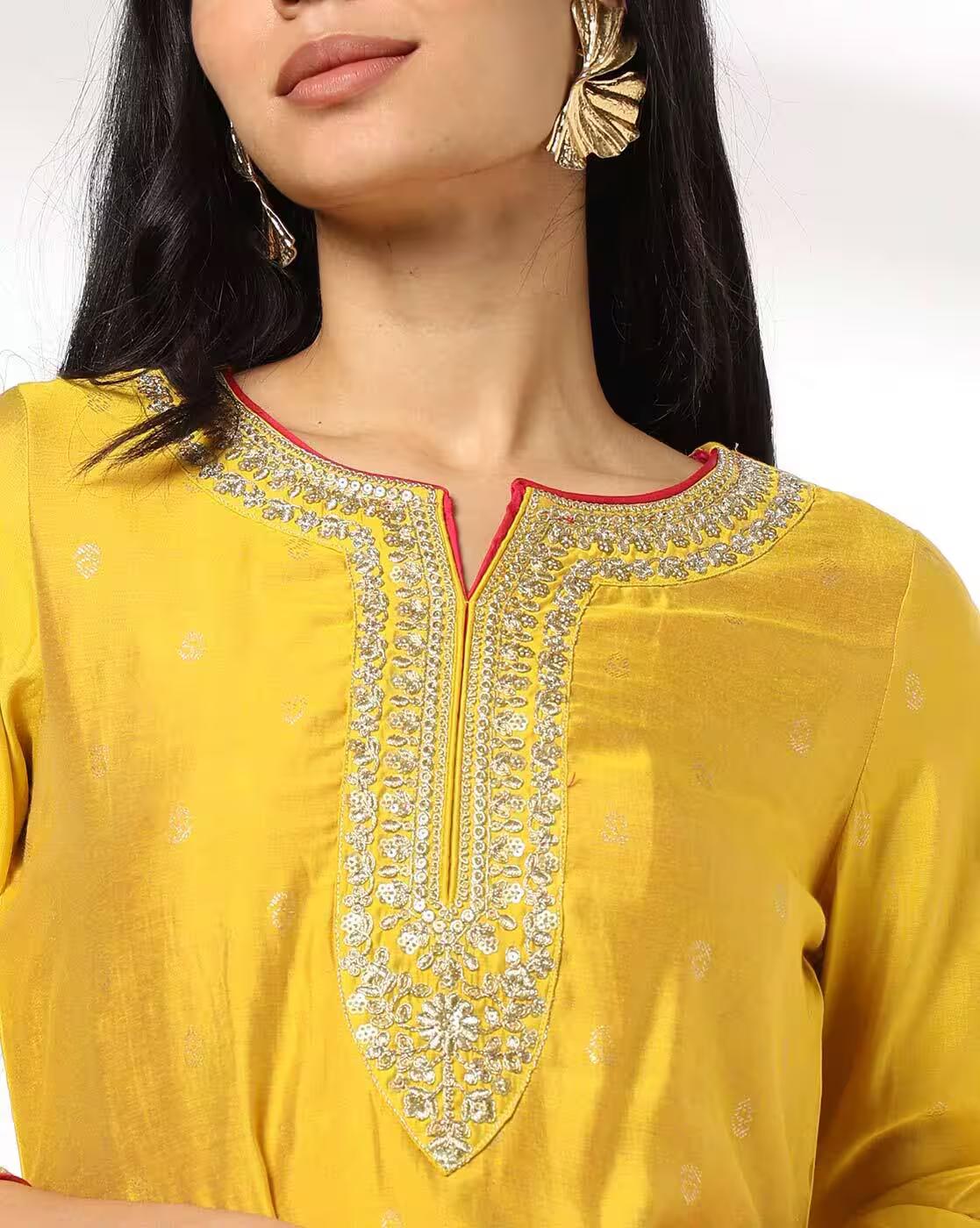 EMB FESTIVE KURTA, MUSTARD, M