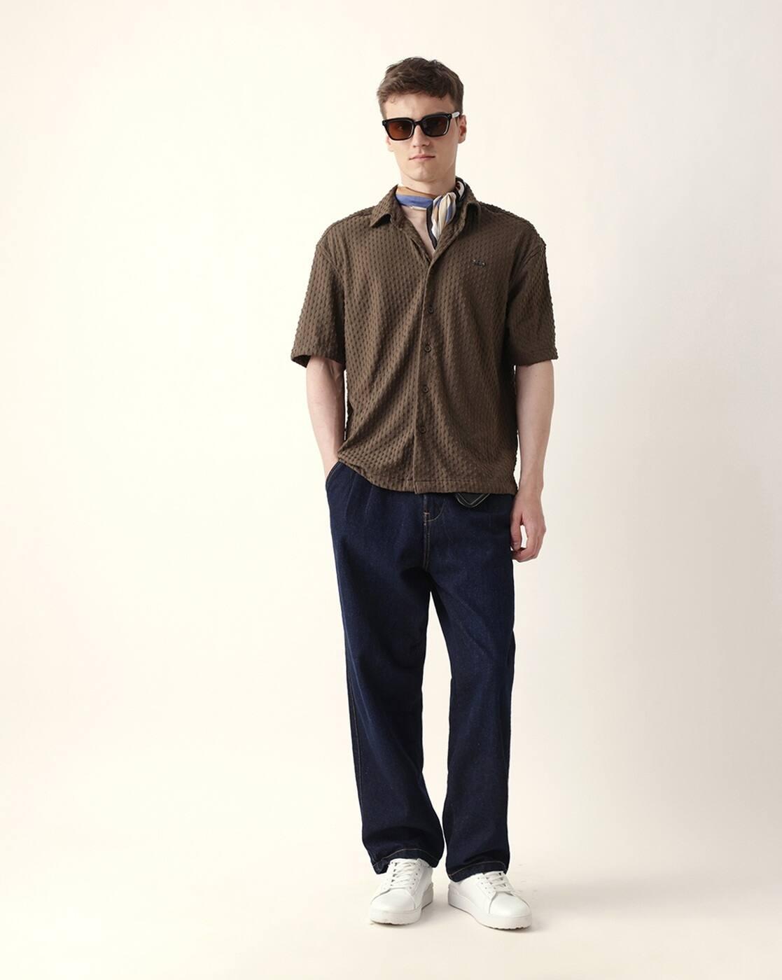 Men Oversized Fit Shirt with Spread Collar