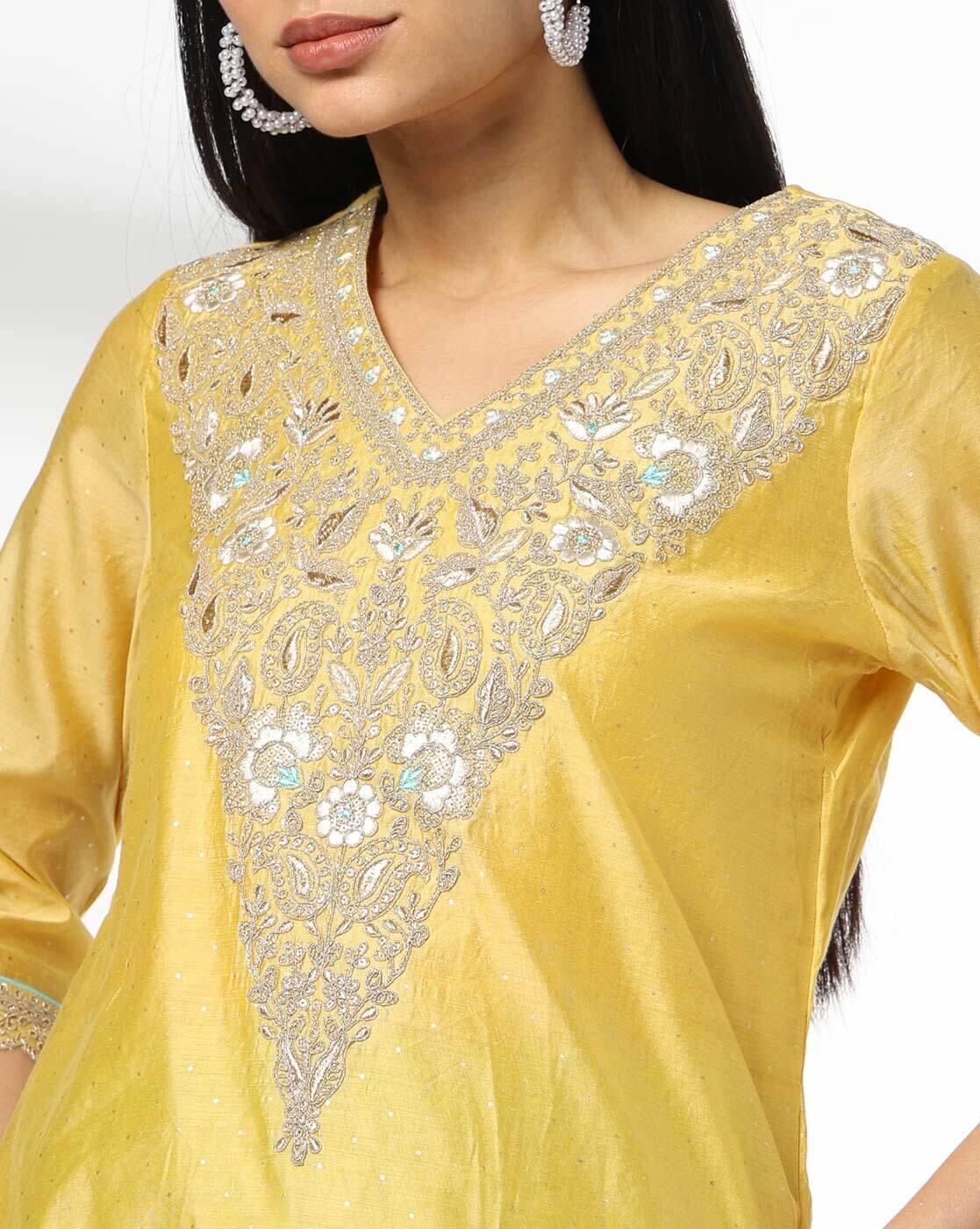 Yellow Zari Emb, YELLOW, M