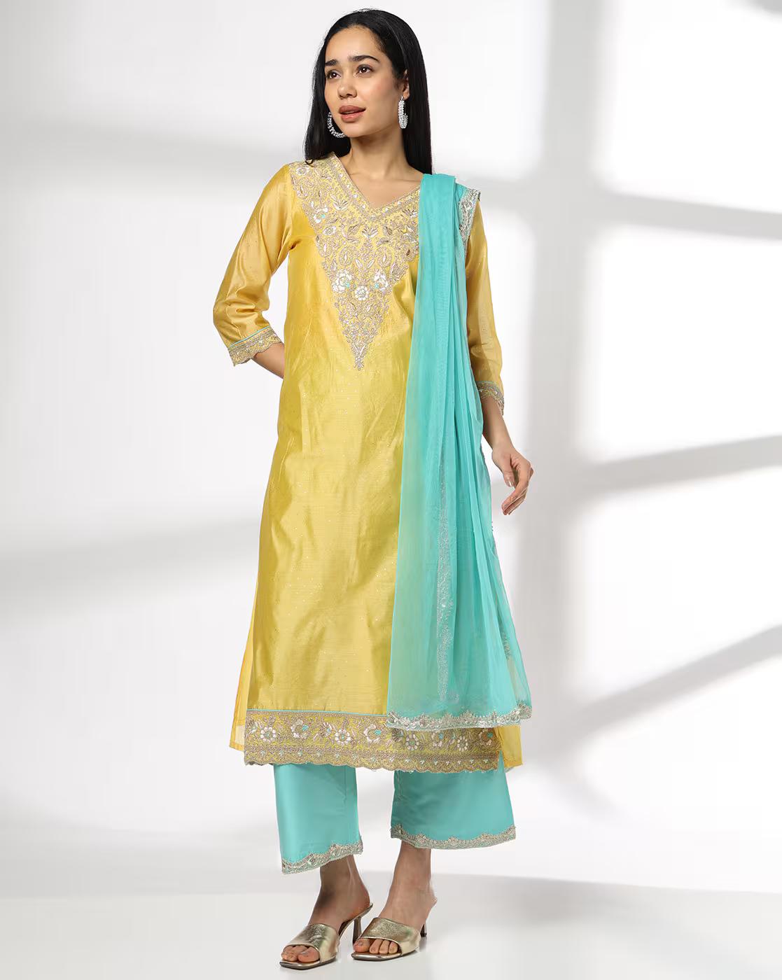 Yellow Zari Emb, YELLOW, M