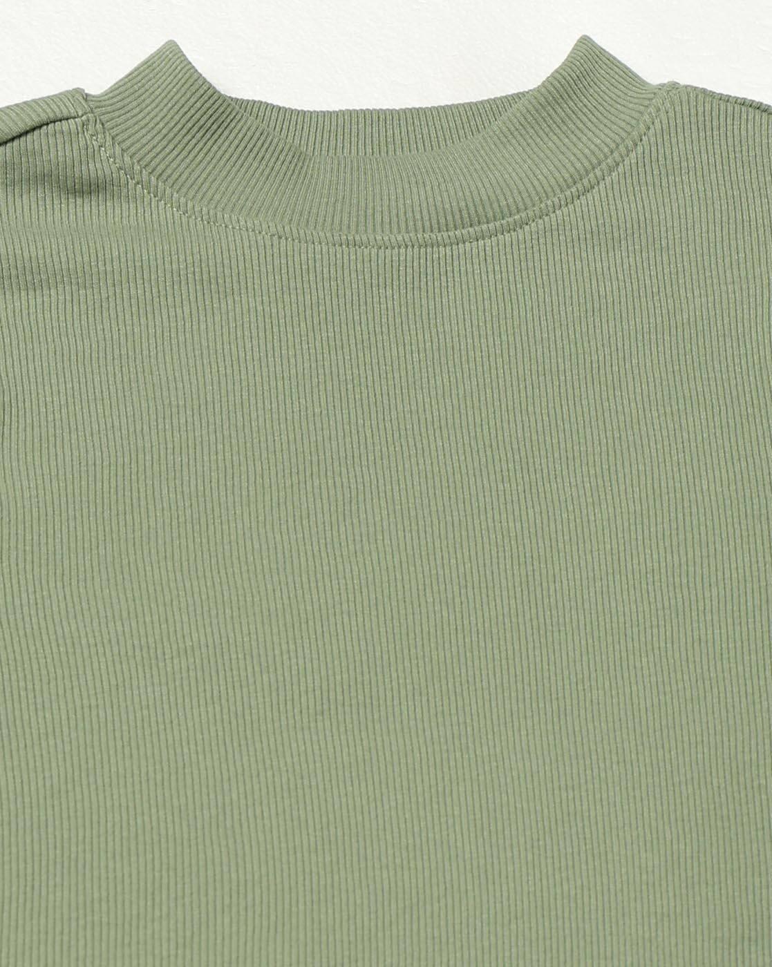 Women Ribbed Mock-Neck Slim Fit T-Shirt