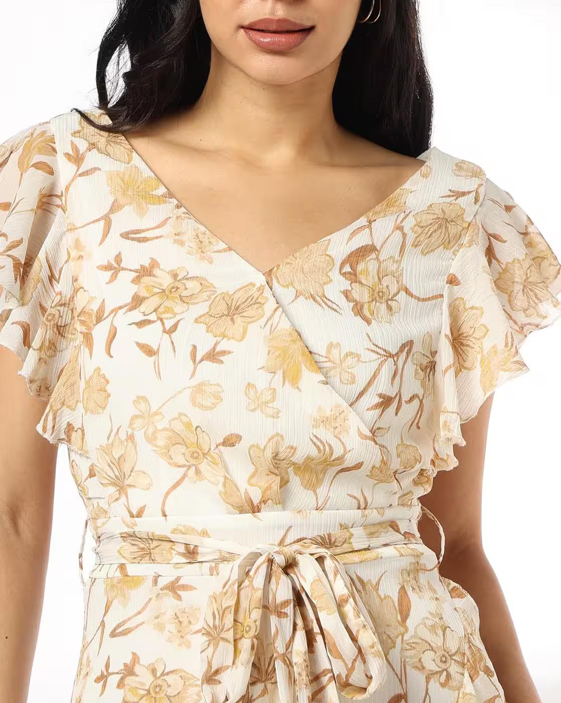 Women Floral Print Ruffled Dress