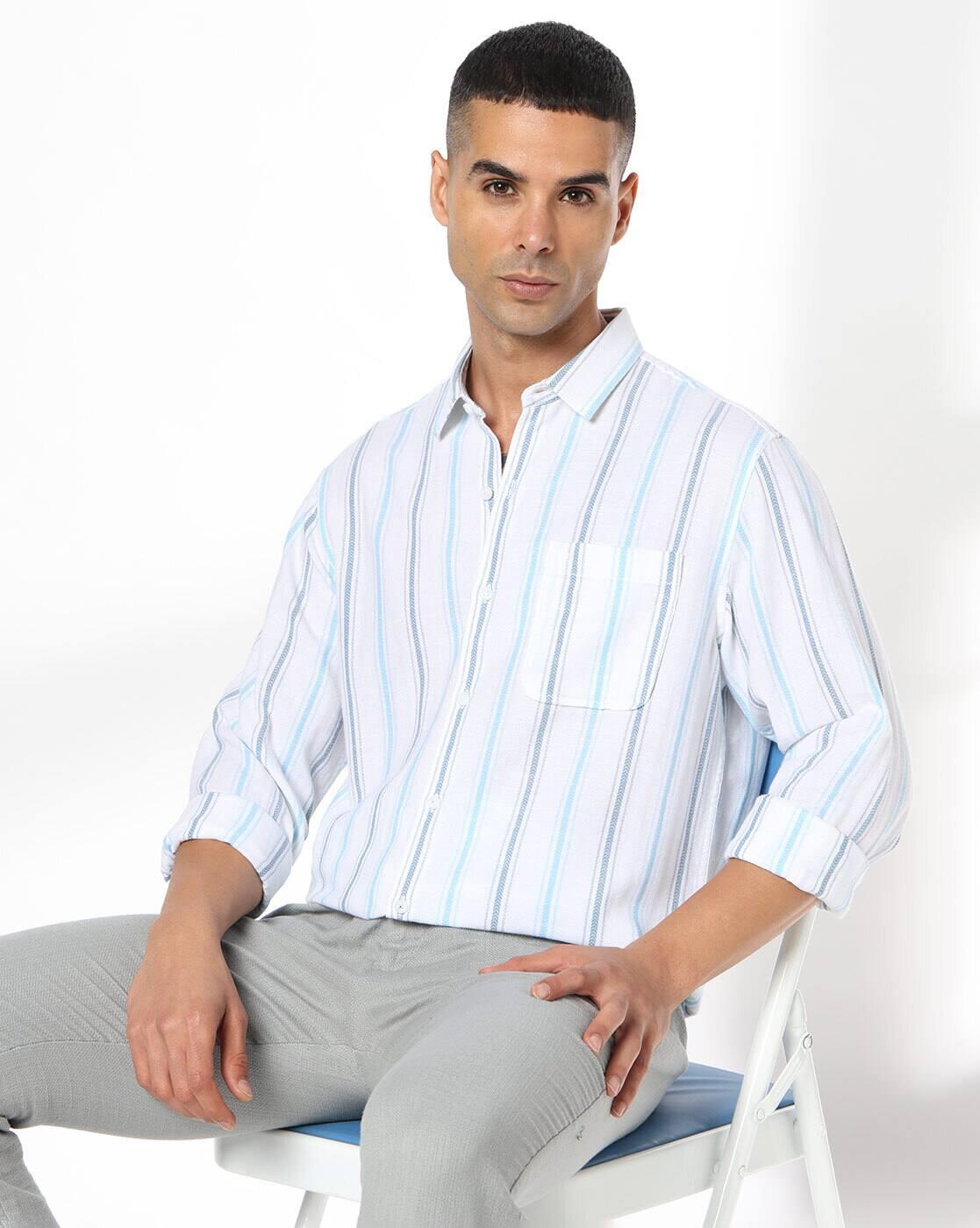 Men Striped Slim Fit Shirt with Patch Pocket