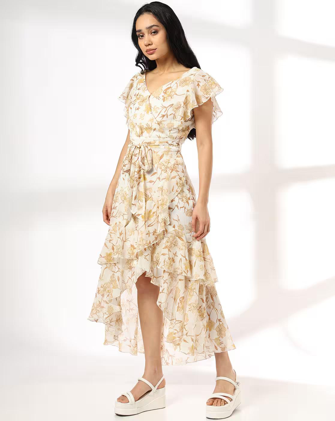 Women Floral Print Ruffled Dress